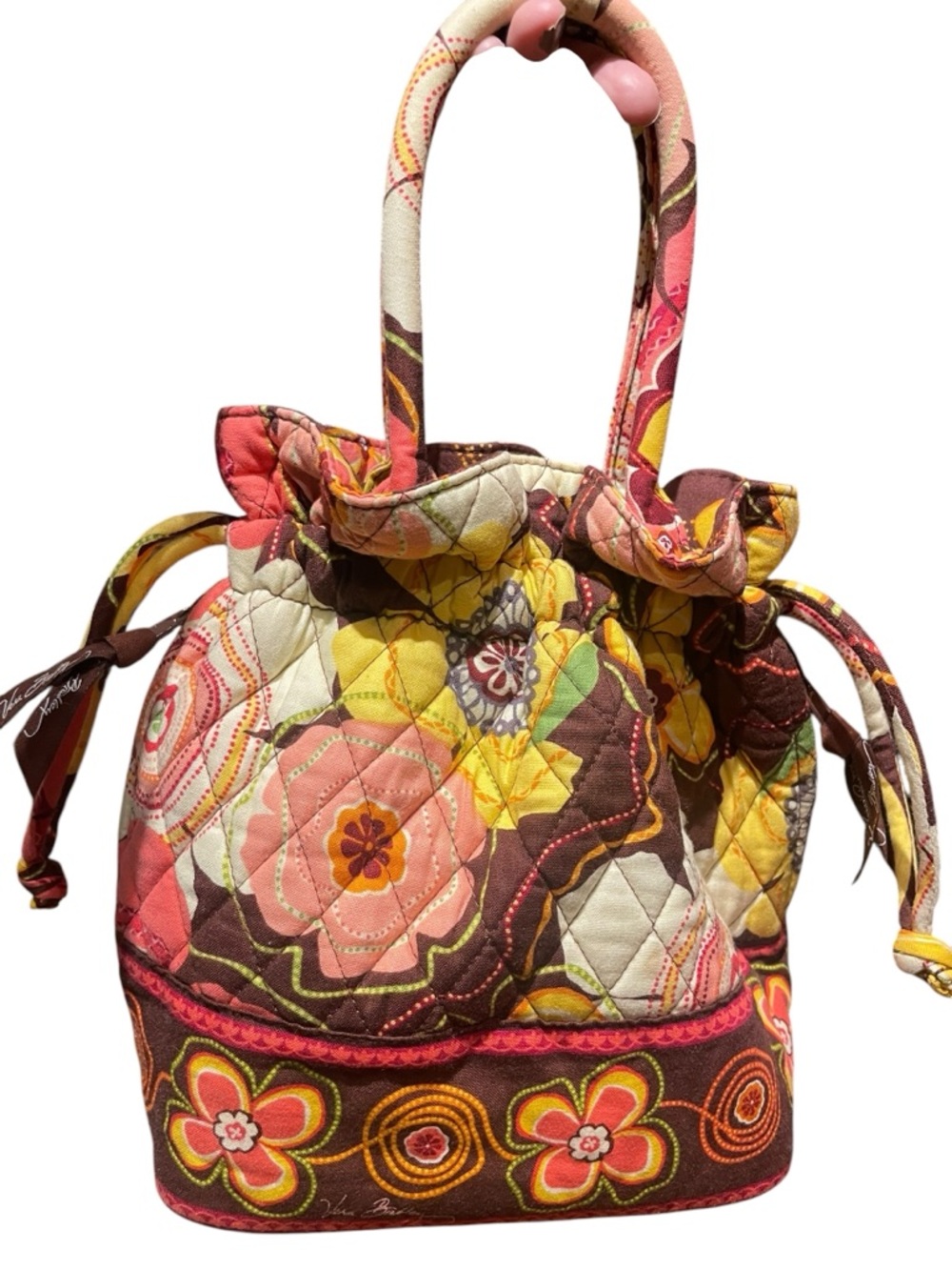 Vera Bradley Quilted Drawstring Tote Handbag Retired Buttercup Pattern Cotton